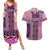 Pink Aotearoa Kowhaiwhai Pattern Couples Matching Summer Maxi Dress and Hawaiian Shirt NZ Maori Quilt Style