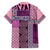 Pink Aotearoa Kowhaiwhai Pattern Family Matching Long Sleeve Bodycon Dress and Hawaiian Shirt NZ Maori Quilt Style