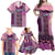 Pink Aotearoa Kowhaiwhai Pattern Family Matching Off Shoulder Maxi Dress and Hawaiian Shirt NZ Maori Quilt Style