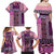 Pink Aotearoa Kowhaiwhai Pattern Family Matching Off Shoulder Maxi Dress and Hawaiian Shirt NZ Maori Quilt Style