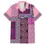 Pink Aotearoa Kowhaiwhai Pattern Family Matching Off Shoulder Short Dress and Hawaiian Shirt NZ Maori Quilt Style