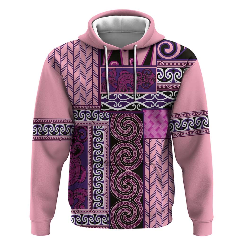 Pink Aotearoa Kowhaiwhai Pattern Hoodie NZ Maori Quilt Style LT14 Pullover Hoodie Pink - Polynesian Pride