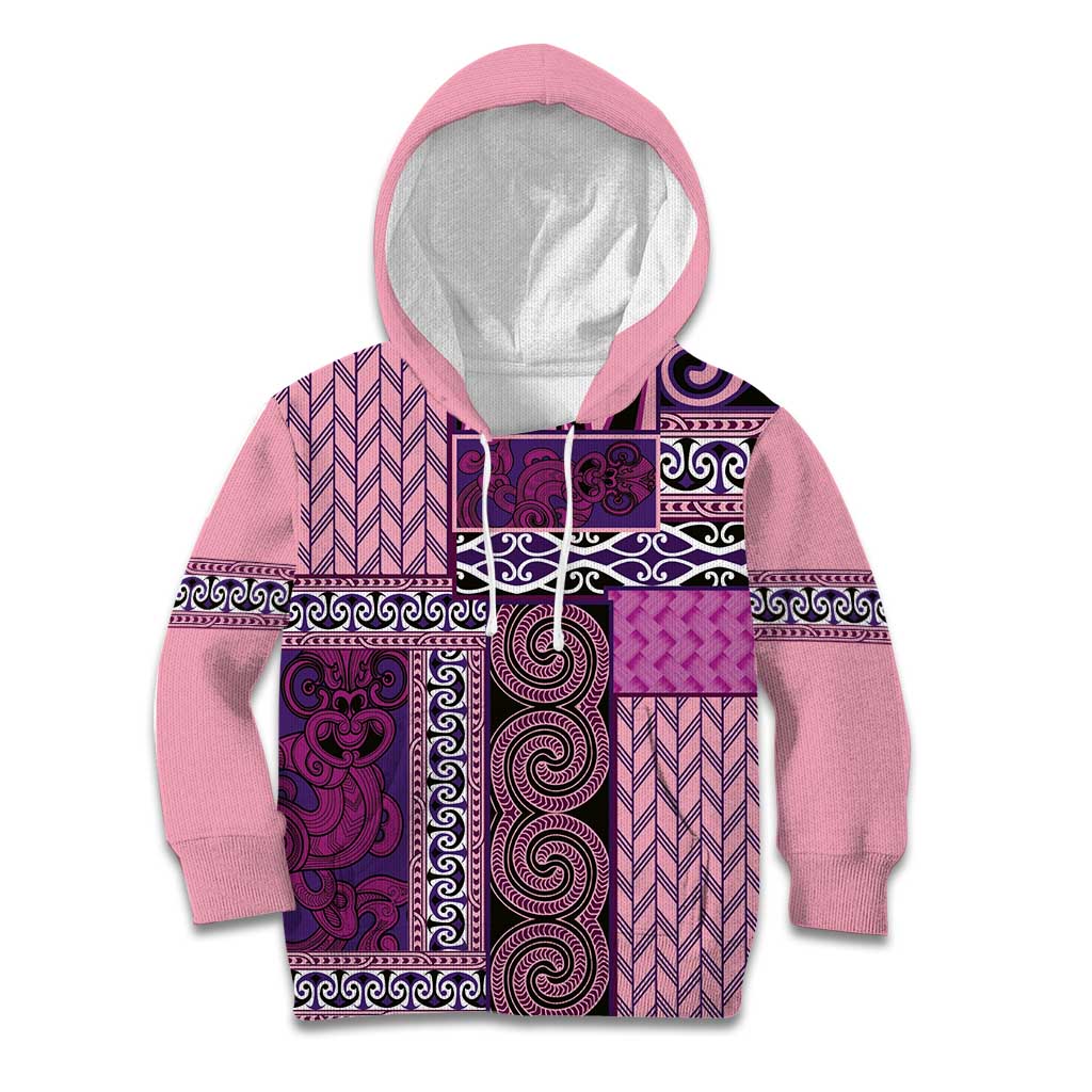 Pink Aotearoa Kowhaiwhai Pattern Kid Hoodie NZ Maori Quilt Style LT14 Hoodie Pink - Polynesian Pride