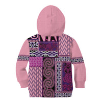 Pink Aotearoa Kowhaiwhai Pattern Kid Hoodie NZ Maori Quilt Style LT14 - Polynesian Pride
