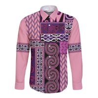Pink Aotearoa Kowhaiwhai Pattern Long Sleeve Button Shirt NZ Maori Quilt Style LT14 Unisex Pink - Polynesian Pride