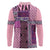 Pink Aotearoa Kowhaiwhai Pattern Long Sleeve Polo Shirt NZ Maori Quilt Style