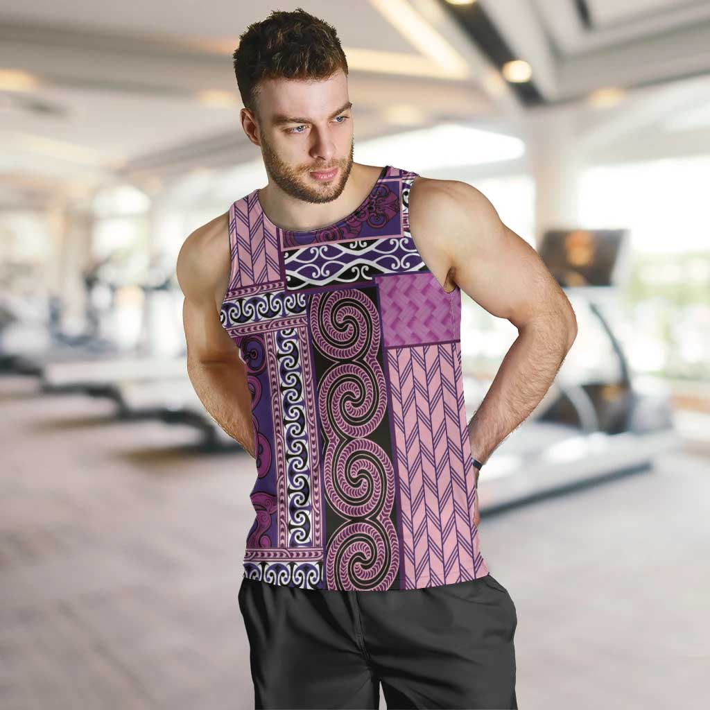 Pink Aotearoa Kowhaiwhai Pattern Men Tank Top NZ Maori Quilt Style