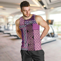 Pink Aotearoa Kowhaiwhai Pattern Men Tank Top NZ Maori Quilt Style LT14 Pink - Polynesian Pride