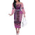 Pink Aotearoa Kowhaiwhai Pattern Off The Shoulder Long Sleeve Dress NZ Maori Quilt Style