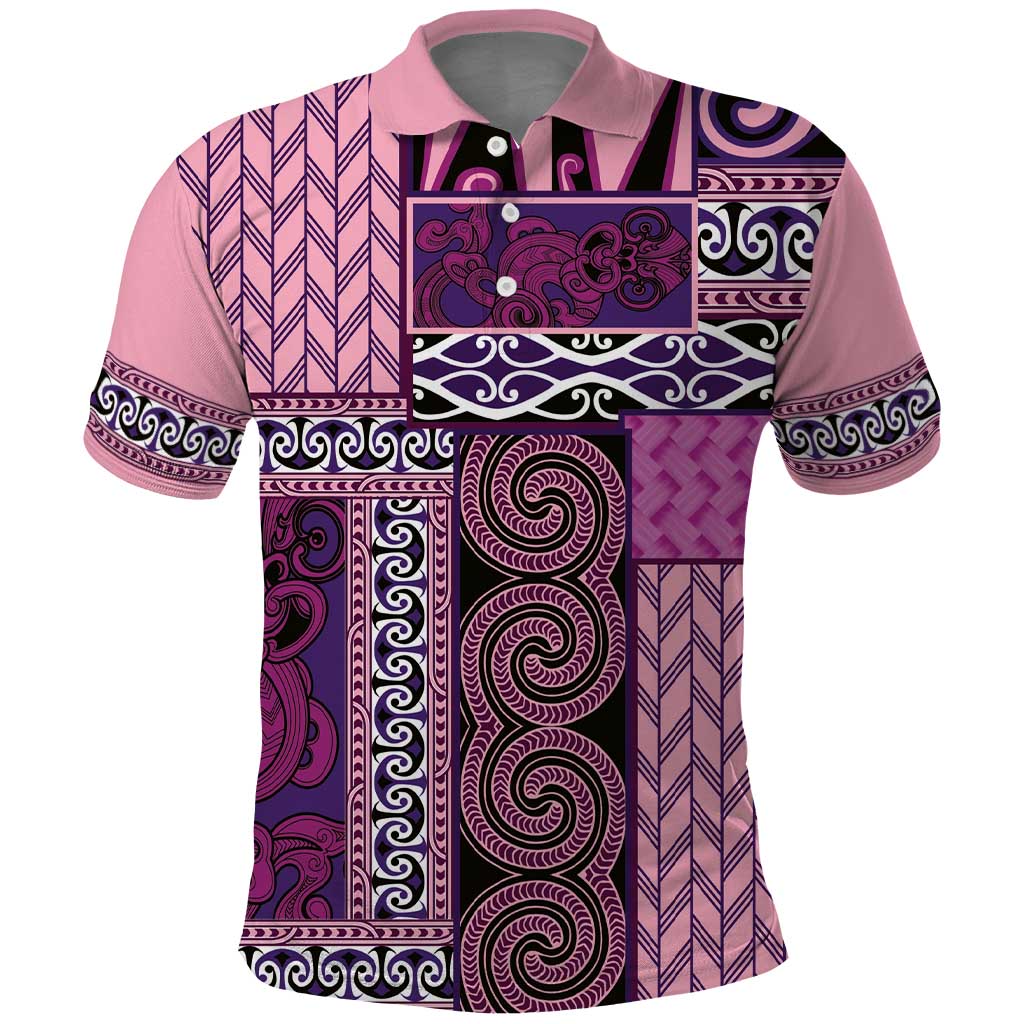 Pink Aotearoa Kowhaiwhai Pattern Polo Shirt NZ Maori Quilt Style LT14 Pink - Polynesian Pride