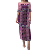 Pink Aotearoa Kowhaiwhai Pattern Puletasi NZ Maori Quilt Style LT14 Long Dress Pink - Polynesian Pride