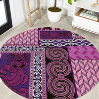 Pink Aotearoa Kowhaiwhai Pattern Round Carpet NZ Maori Quilt Style LT14 Pink - Polynesian Pride