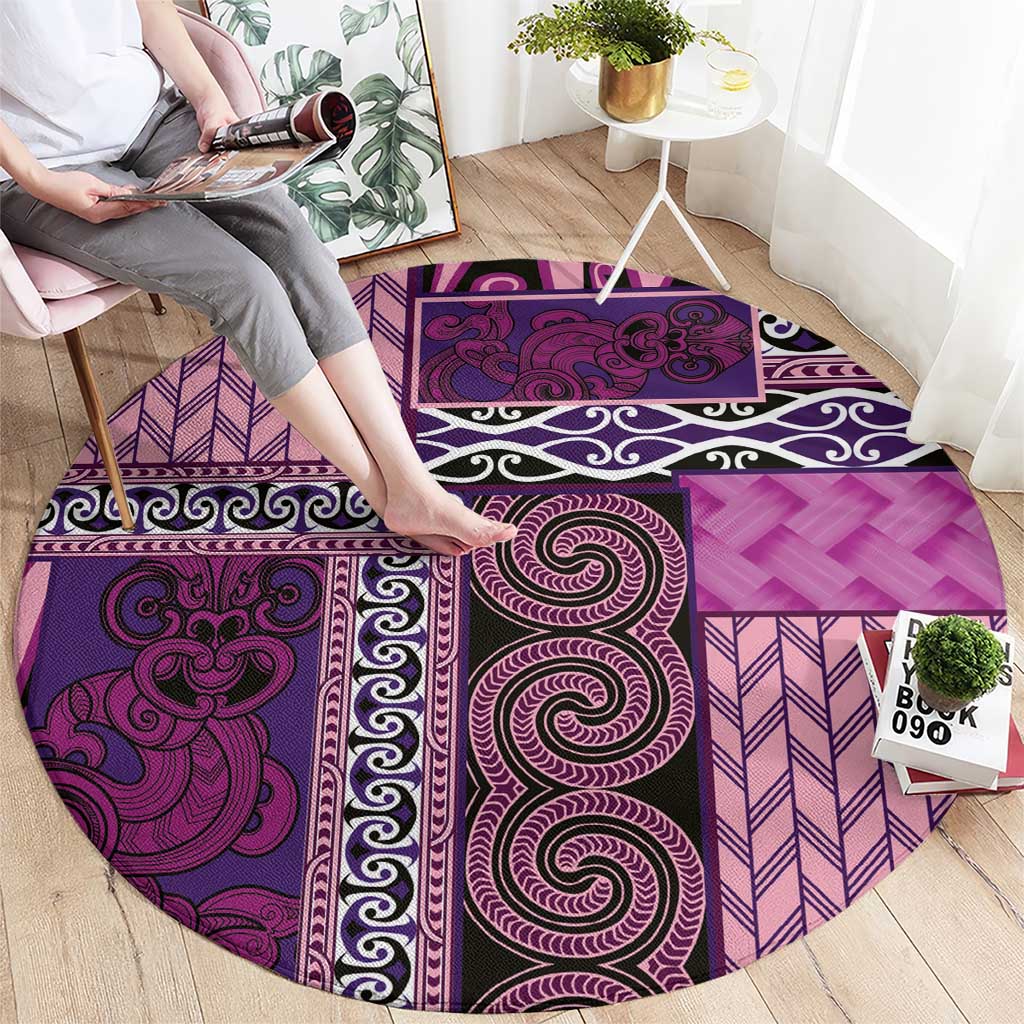 Pink Aotearoa Kowhaiwhai Pattern Round Carpet NZ Maori Quilt Style LT14 - Polynesian Pride