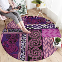 Pink Aotearoa Kowhaiwhai Pattern Round Carpet NZ Maori Quilt Style LT14 - Polynesian Pride