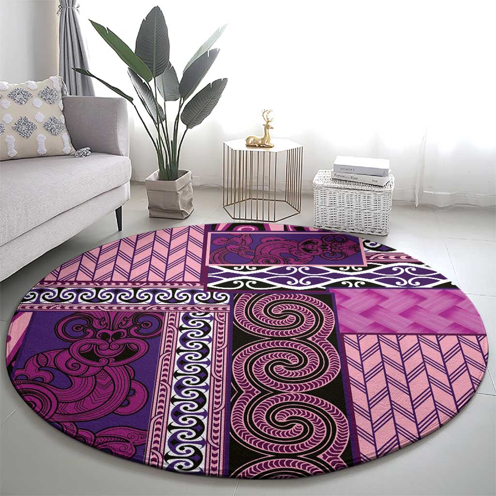 Pink Aotearoa Kowhaiwhai Pattern Round Carpet NZ Maori Quilt Style LT14 - Polynesian Pride