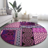 Pink Aotearoa Kowhaiwhai Pattern Round Carpet NZ Maori Quilt Style LT14 - Polynesian Pride