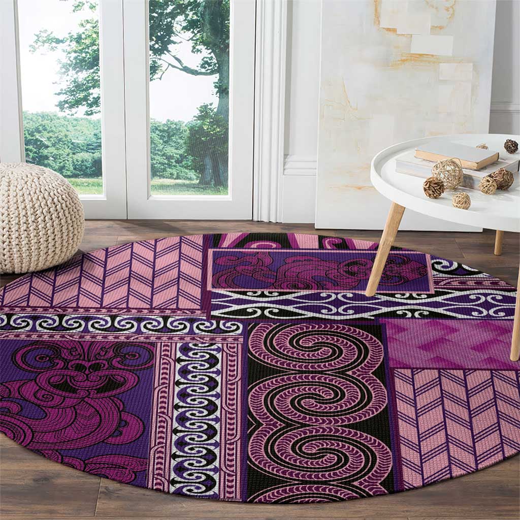 Pink Aotearoa Kowhaiwhai Pattern Round Carpet NZ Maori Quilt Style LT14 - Polynesian Pride