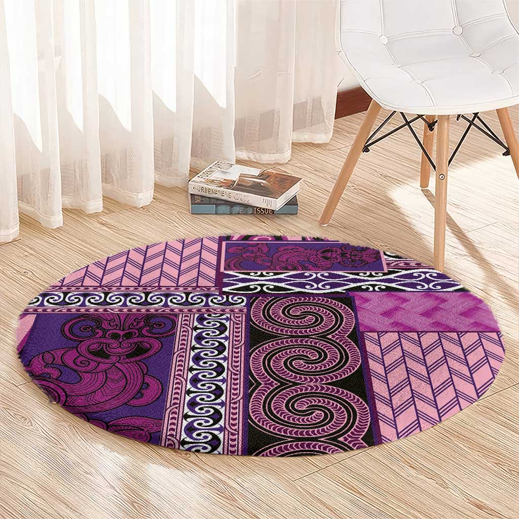 Pink Aotearoa Kowhaiwhai Pattern Round Carpet NZ Maori Quilt Style LT14 - Polynesian Pride
