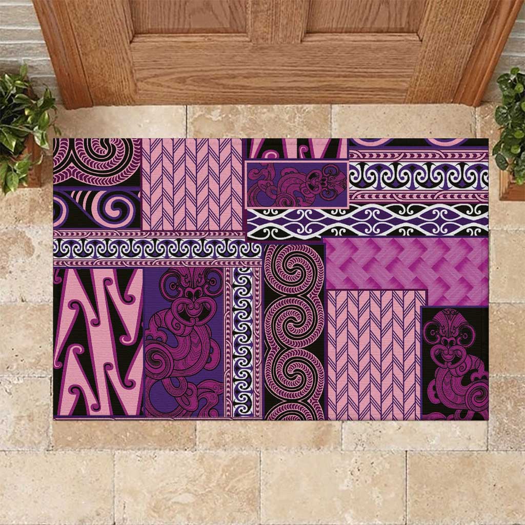 Pink Aotearoa Kowhaiwhai Pattern Rubber Doormat NZ Maori Quilt Style LT14 Pink - Polynesian Pride