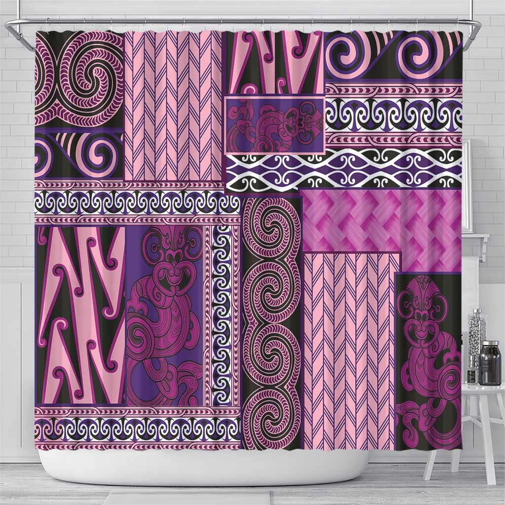Pink Aotearoa Kowhaiwhai Pattern Shower Curtain NZ Maori Quilt Style LT14 - Polynesian Pride