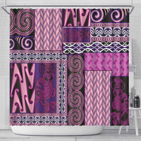 Pink Aotearoa Kowhaiwhai Pattern Shower Curtain NZ Maori Quilt Style LT14 - Polynesian Pride