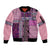 Pink Aotearoa Kowhaiwhai Pattern Sleeve Zip Bomber Jacket NZ Maori Quilt Style