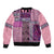 Pink Aotearoa Kowhaiwhai Pattern Sleeve Zip Bomber Jacket NZ Maori Quilt Style