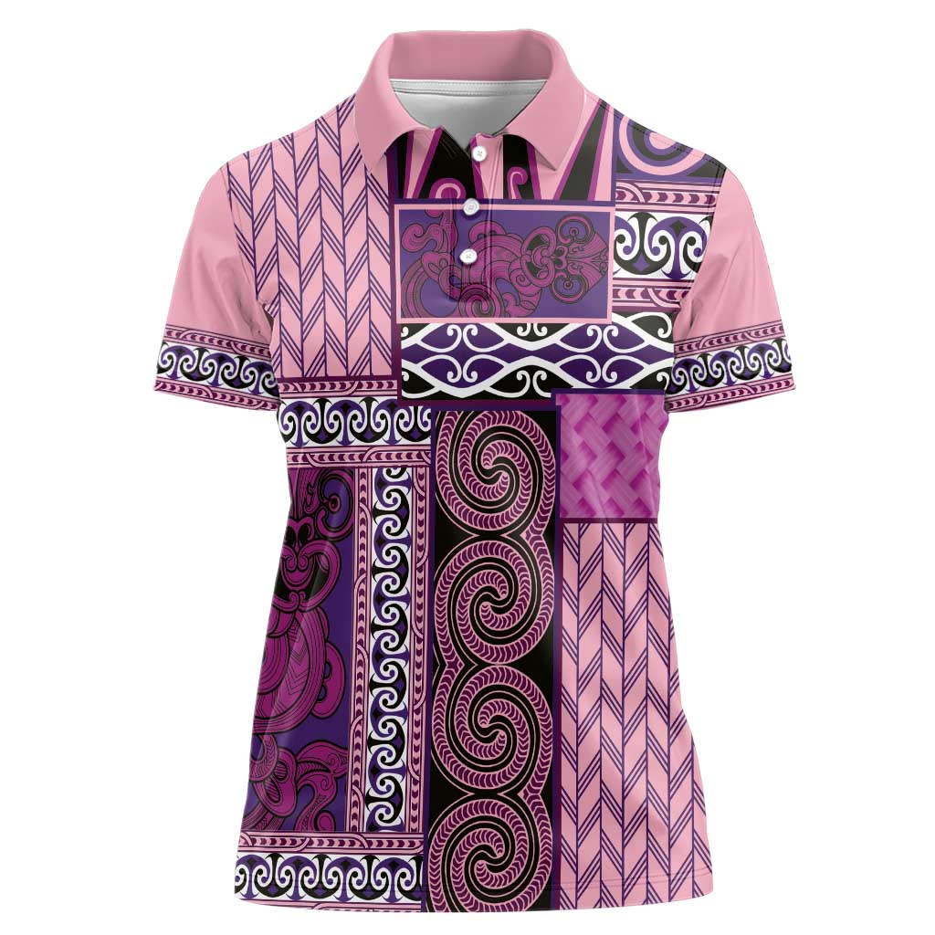 Pink Aotearoa Kowhaiwhai Pattern Women Polo Shirt NZ Maori Quilt Style LT14 Female Pink - Polynesian Pride
