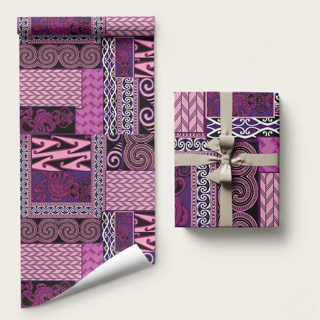 Pink Aotearoa Kowhaiwhai Pattern Wrapping Paper NZ Maori Quilt Style LT14 58" × 23" Pink - Polynesian Pride