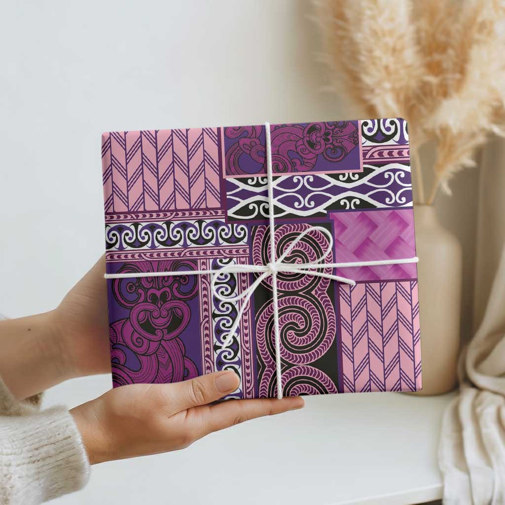 Pink Aotearoa Kowhaiwhai Pattern Wrapping Paper NZ Maori Quilt Style LT14 - Polynesian Pride