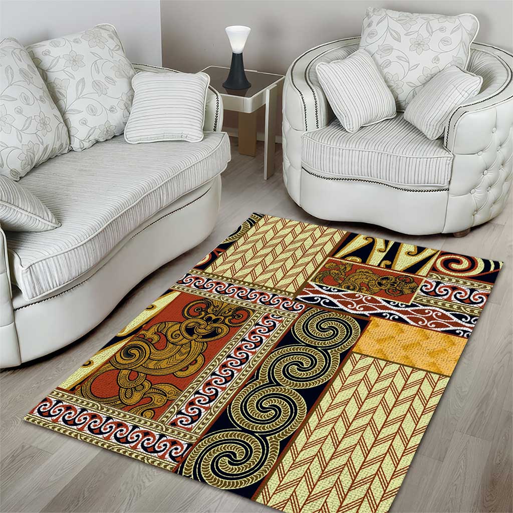Yellow Aotearoa Kowhaiwhai Pattern Area Rug NZ Maori Quilt Style LT14 - Polynesian Pride