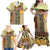 Yellow Aotearoa Kowhaiwhai Pattern Family Matching Off Shoulder Maxi Dress and Hawaiian Shirt NZ Maori Quilt Style