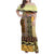 Yellow Aotearoa Kowhaiwhai Pattern Family Matching Off Shoulder Maxi Dress and Hawaiian Shirt NZ Maori Quilt Style