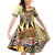 Yellow Aotearoa Kowhaiwhai Pattern Family Matching Off Shoulder Short Dress and Hawaiian Shirt NZ Maori Quilt Style