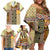 Yellow Aotearoa Kowhaiwhai Pattern Family Matching Off Shoulder Short Dress and Hawaiian Shirt NZ Maori Quilt Style