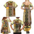 Yellow Aotearoa Kowhaiwhai Pattern Family Matching Summer Maxi Dress and Hawaiian Shirt NZ Maori Quilt Style