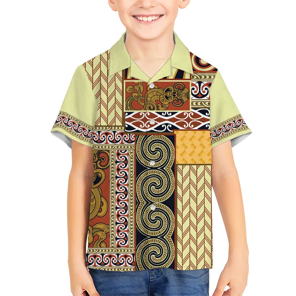 Yellow Aotearoa Kowhaiwhai Pattern Kid Hawaiian Shirt NZ Maori Quilt Style LT14 Kid Yellow - Polynesian Pride