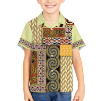 Yellow Aotearoa Kowhaiwhai Pattern Kid Hawaiian Shirt NZ Maori Quilt Style LT14 Kid Yellow - Polynesian Pride