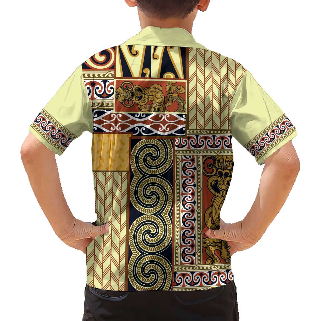 Yellow Aotearoa Kowhaiwhai Pattern Kid Hawaiian Shirt NZ Maori Quilt Style LT14 - Polynesian Pride
