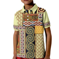 Yellow Aotearoa Kowhaiwhai Pattern Kid Polo Shirt NZ Maori Quilt Style LT14 Kid Yellow - Polynesian Pride
