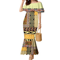Yellow Aotearoa Kowhaiwhai Pattern Mermaid Dress NZ Maori Quilt Style LT14 Women Yellow - Polynesian Pride