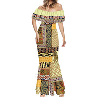Yellow Aotearoa Kowhaiwhai Pattern Mermaid Dress NZ Maori Quilt Style LT14 - Polynesian Pride