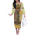 Yellow Aotearoa Kowhaiwhai Pattern Off The Shoulder Long Sleeve Dress NZ Maori Quilt Style