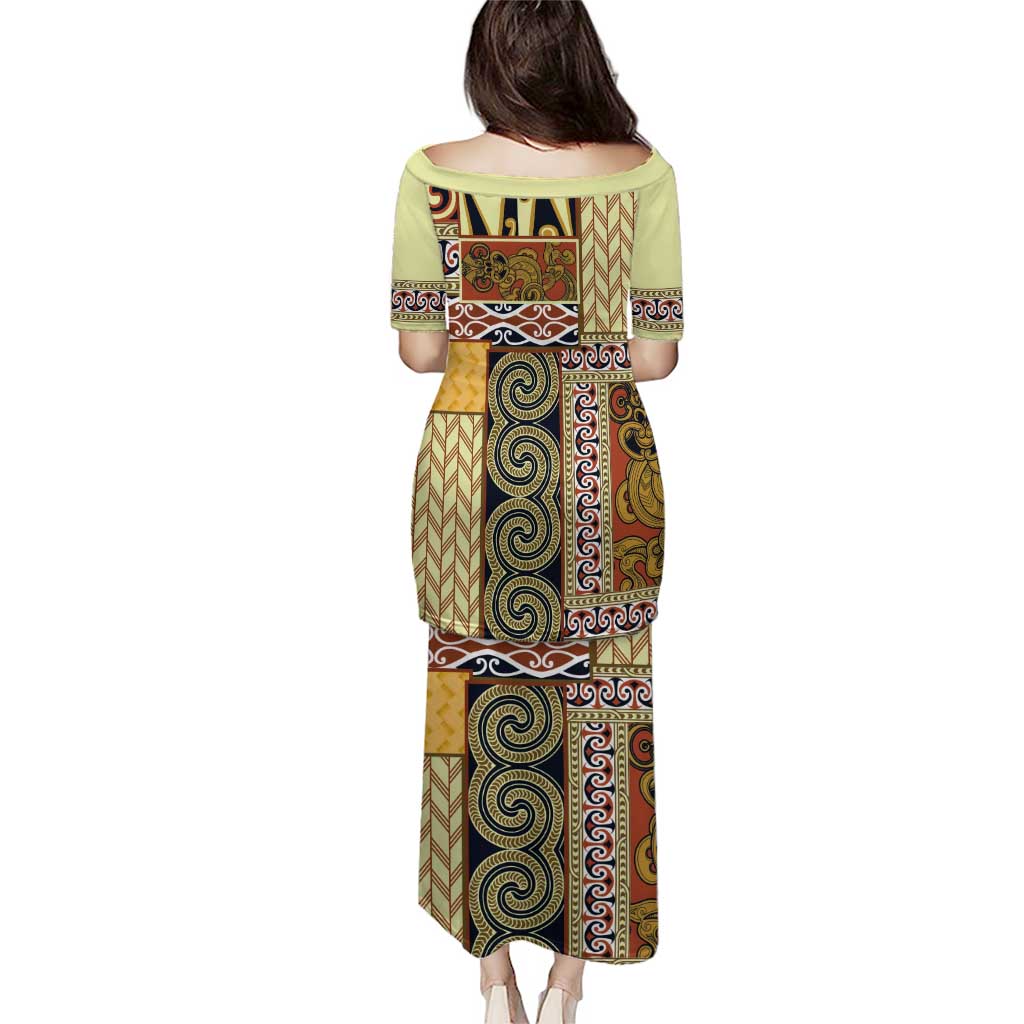 Yellow Aotearoa Kowhaiwhai Pattern Puletasi NZ Maori Quilt Style LT14 - Polynesian Pride