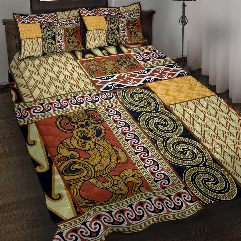 Yellow Aotearoa Kowhaiwhai Pattern Quilt Bed Set NZ Maori Quilt Style LT14 Yellow - Polynesian Pride