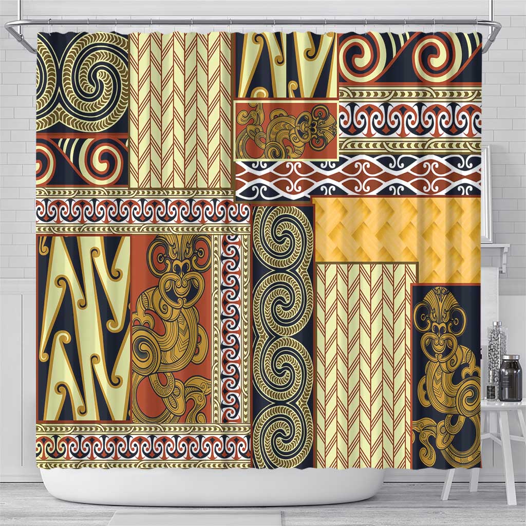Yellow Aotearoa Kowhaiwhai Pattern Shower Curtain NZ Maori Quilt Style LT14 - Polynesian Pride