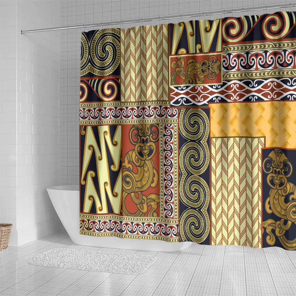 Yellow Aotearoa Kowhaiwhai Pattern Shower Curtain NZ Maori Quilt Style LT14 - Polynesian Pride