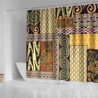 Yellow Aotearoa Kowhaiwhai Pattern Shower Curtain NZ Maori Quilt Style LT14 - Polynesian Pride