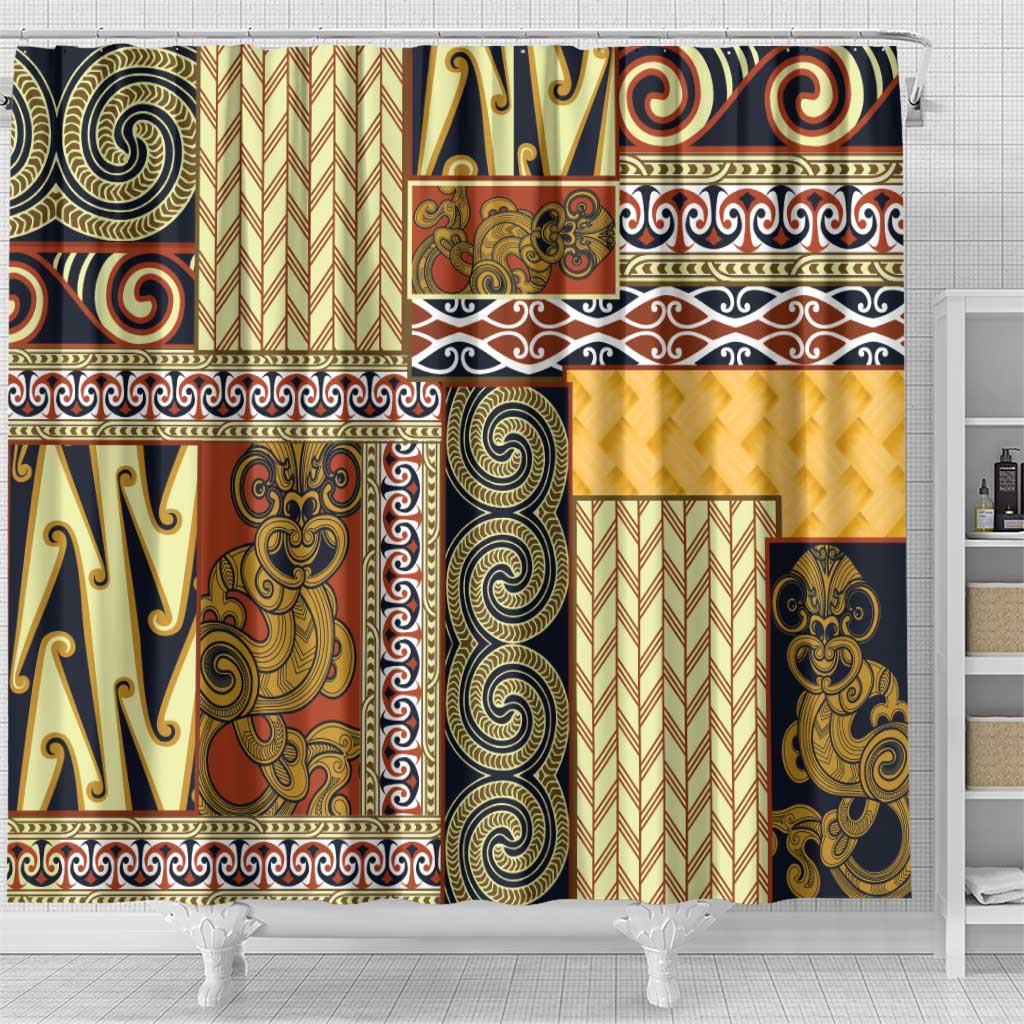 Yellow Aotearoa Kowhaiwhai Pattern Shower Curtain NZ Maori Quilt Style LT14 - Polynesian Pride