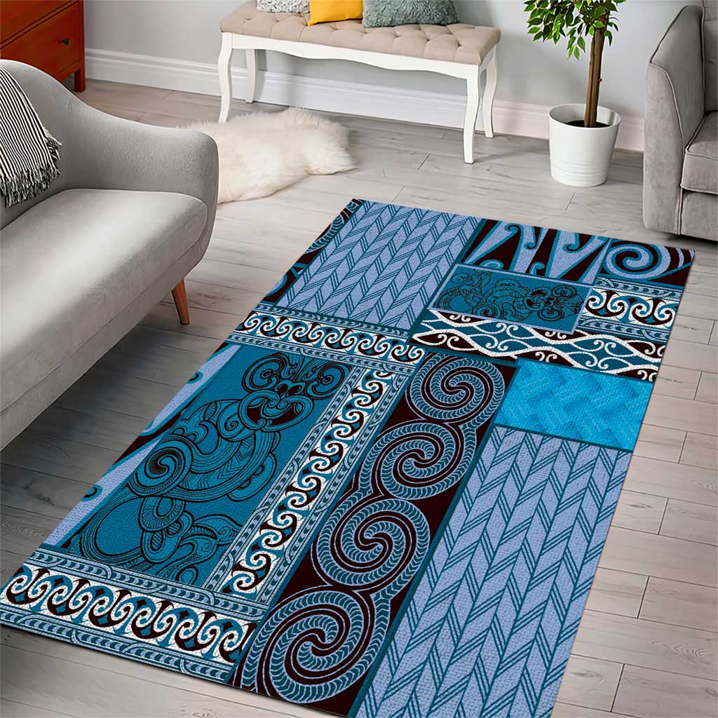 Blue Aotearoa Kowhaiwhai Pattern Area Rug NZ Maori Quilt Style LT14 - Polynesian Pride